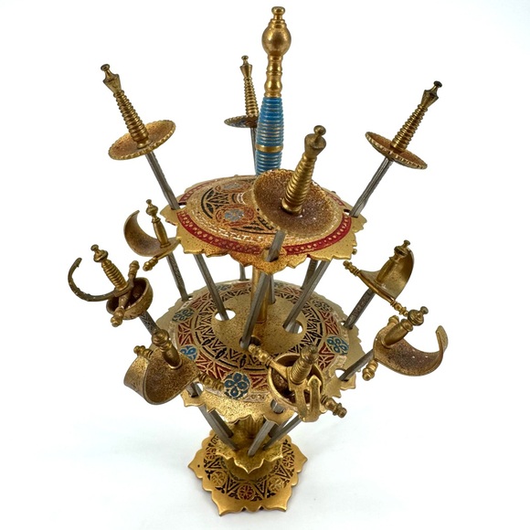 Vintage (2) Toledo Spain Brass Gallery Cocktail Sword Set-of-12/11 - Picture 4 of 15